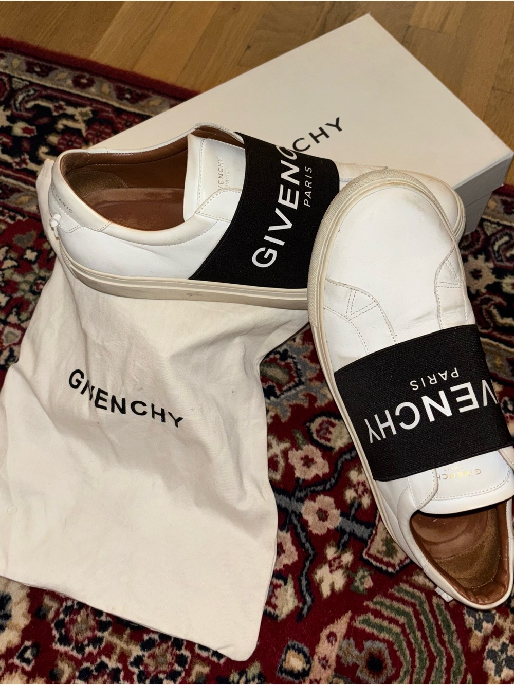 Givenchy White Leather Slip-On Sneakers with Black Logo Band